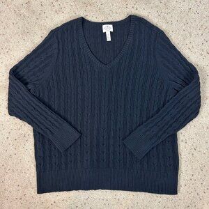 Vintage St John’s Bay Black Cable Knit Fisherman Sweater V-neck Size 3X Women's